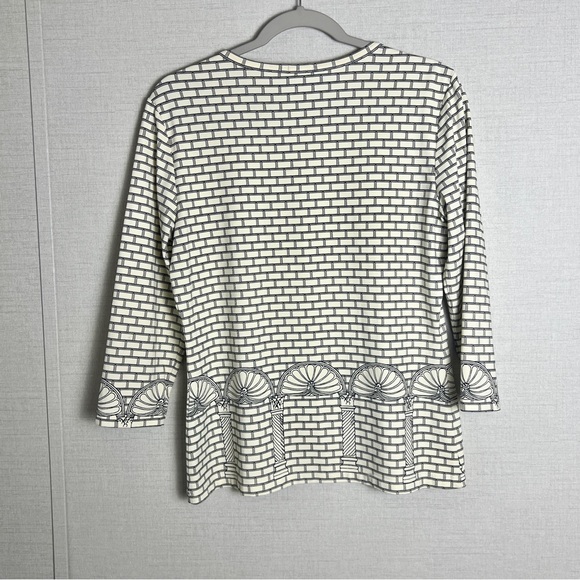 J McLaughlin Women's Catalina Coth Grecian Brick Print Top‎ Large Ivory Black - Picture 2 of 8